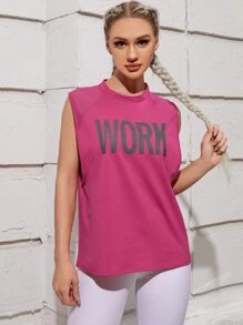 SHEIN Sports Letter Graphic Mesh Panel Sports Tank Top - Hot Pink - View 5