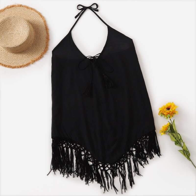 

Tassel Hem Cover Up, Black