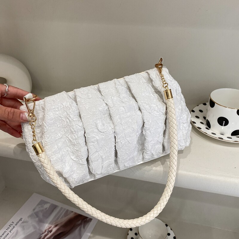 

Ruched Shoulder Bag, White