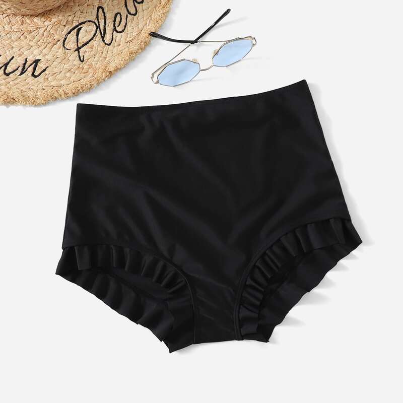 

Solid Ruffle Bikini Bottom, Black