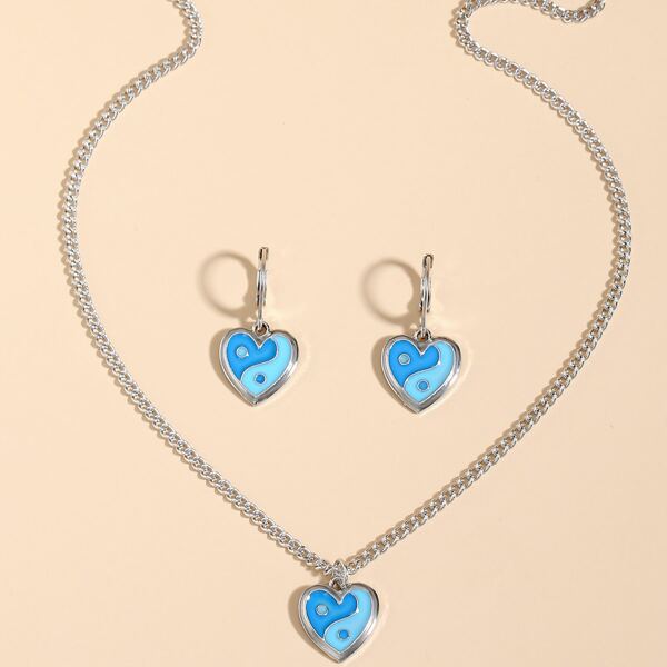 

3pcs Yin & Yang Heart Charm Jewelry Set, Multicolor