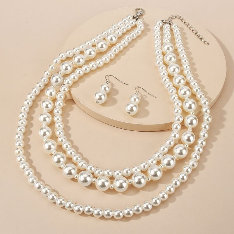 

1pair Faux Pearl Drop Earrings & 1pc Necklace, White