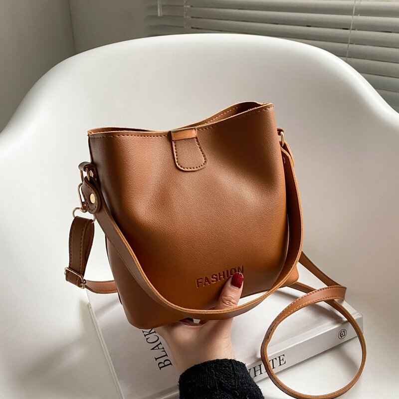 

Letter Embossed Bucket Bag, Brown