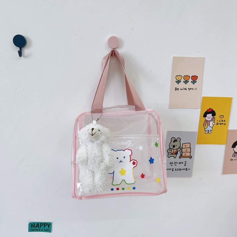 

Clear Cartoon Bear Print Shoulder Bag, Pink