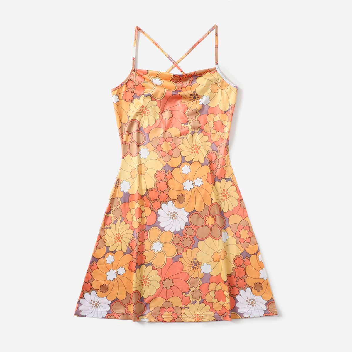 

Floral Print Criss Cross Cami Dress, Multicolor