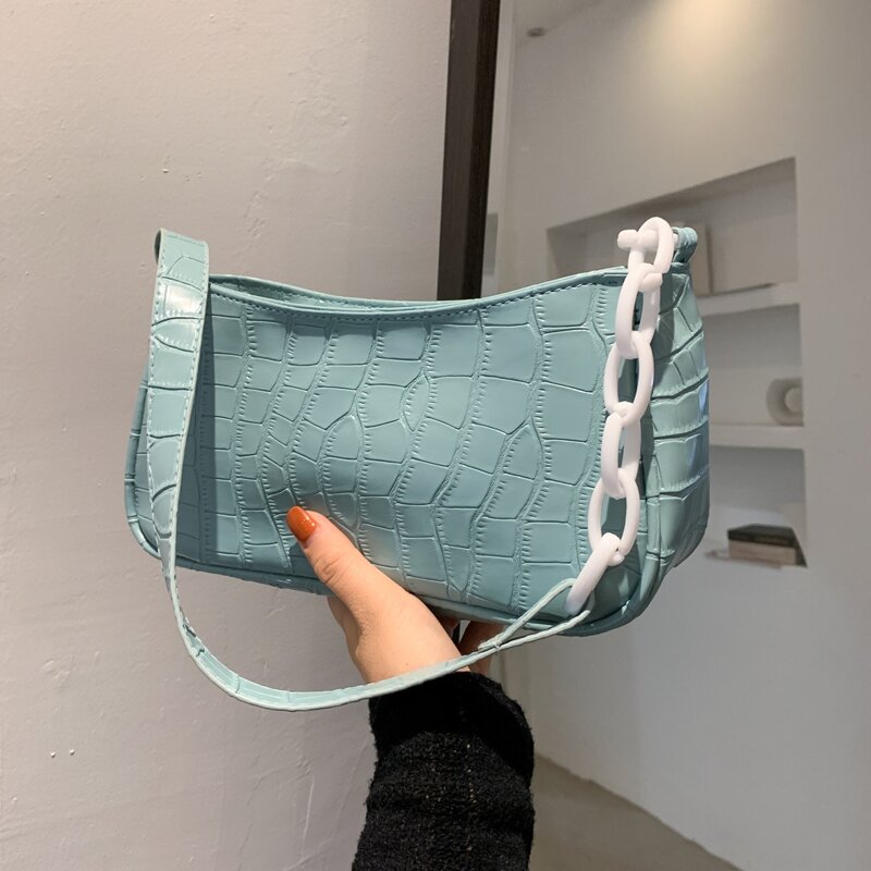 

Croc Embossed Baguette Bag, Blue