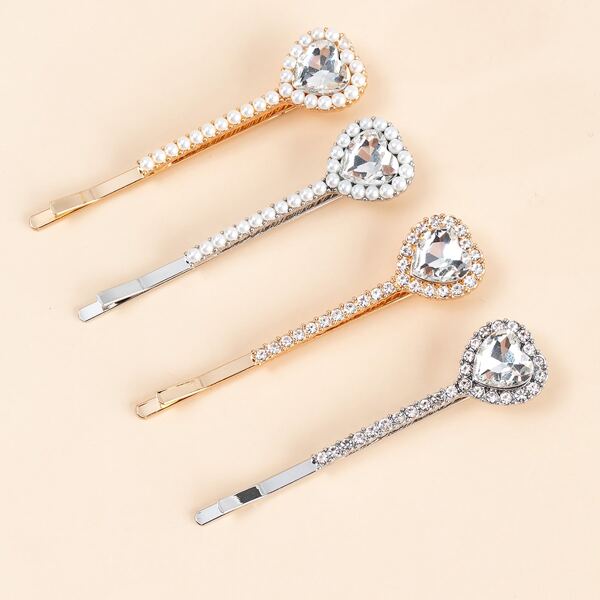 

4pcs Heart Decor Hair Clip, Multicolor
