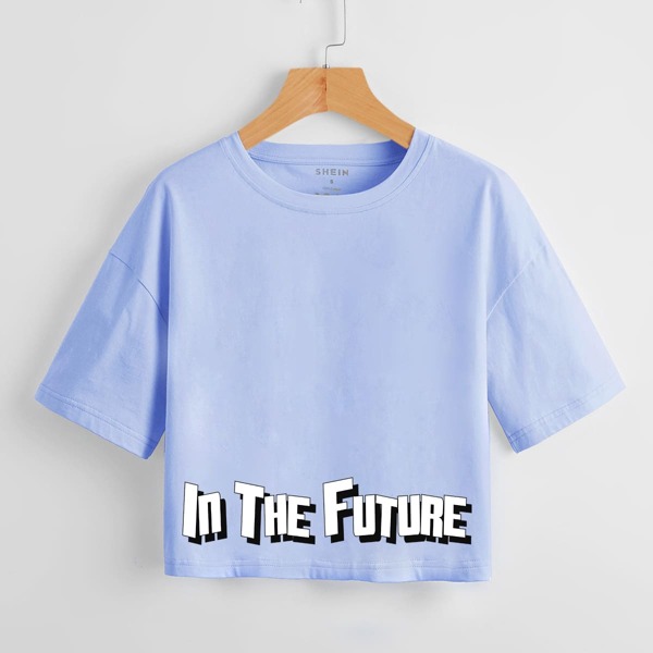 

Slogan Graphic Crop Tee, Blue