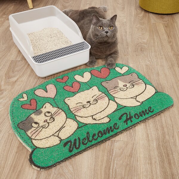 

Cartoon Cat Pattern Cat Litter Mat, Green