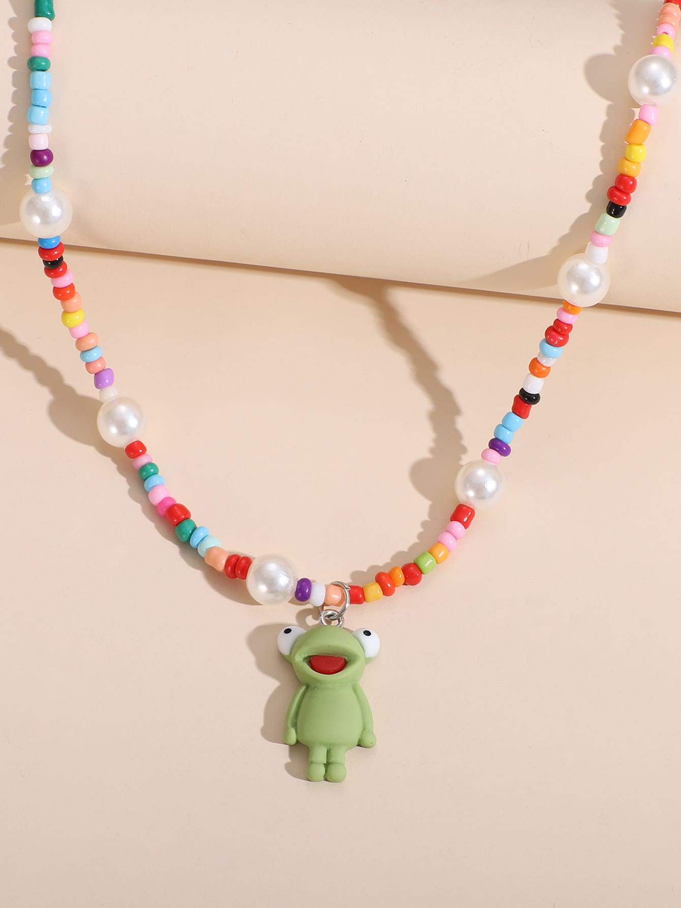 Frog Charm Beaded Necklace - Multicolor - View 1