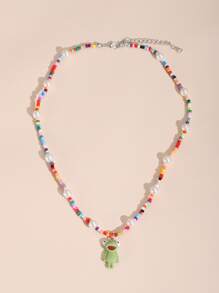 Frog Charm Beaded Necklace - Multicolor - View 2