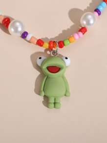 Frog Charm Beaded Necklace - Multicolor - View 3