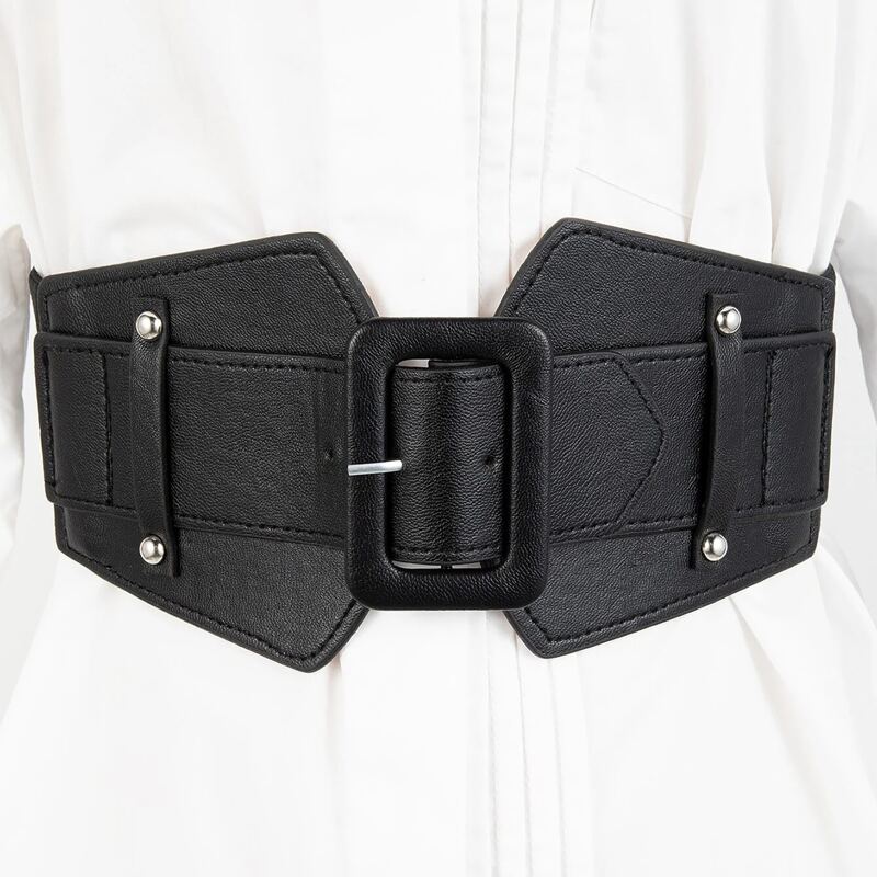 

1pc Buckle Wide Belt, Black