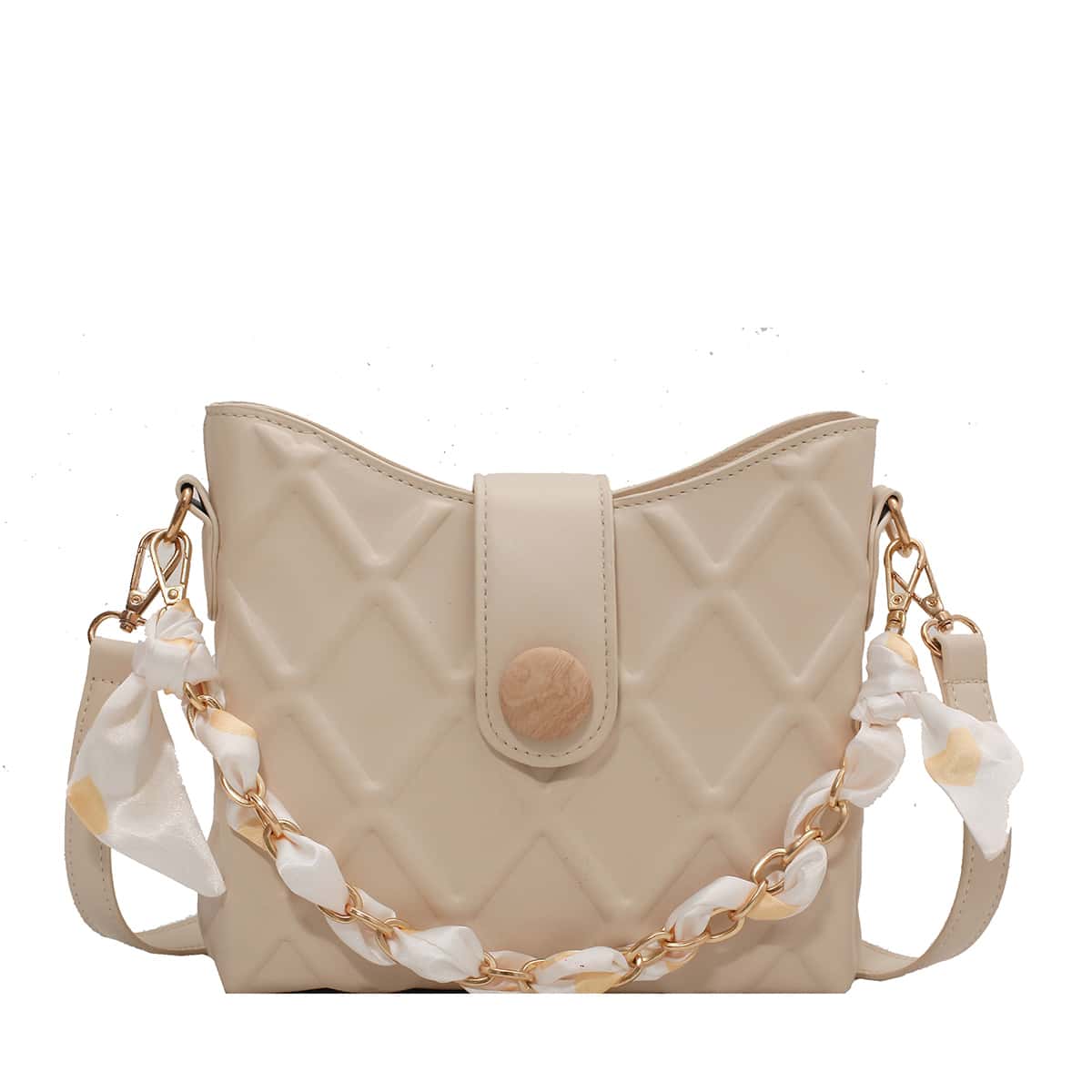 

Twilly Scarf Decor Bucket Bag, Beige