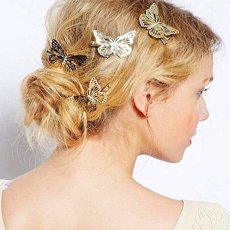 

4pcs Butterfly Hair Clip, Gold
