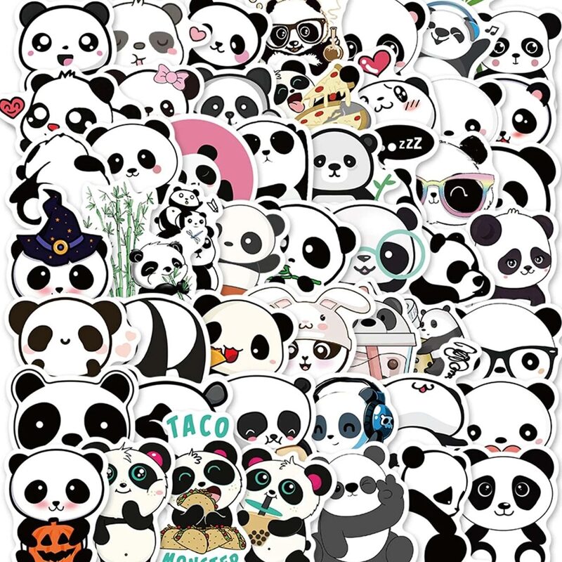 

50pcs Cartoon Panda Sticker, Black and white