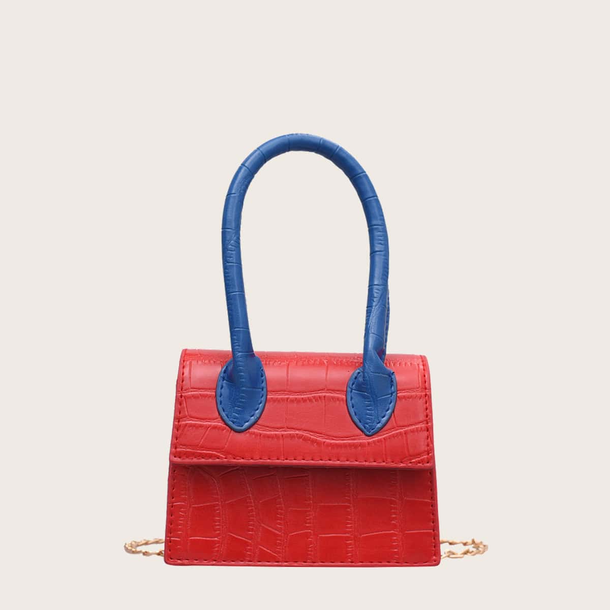 

Mini Croc Embossed Satchel Bag, Red