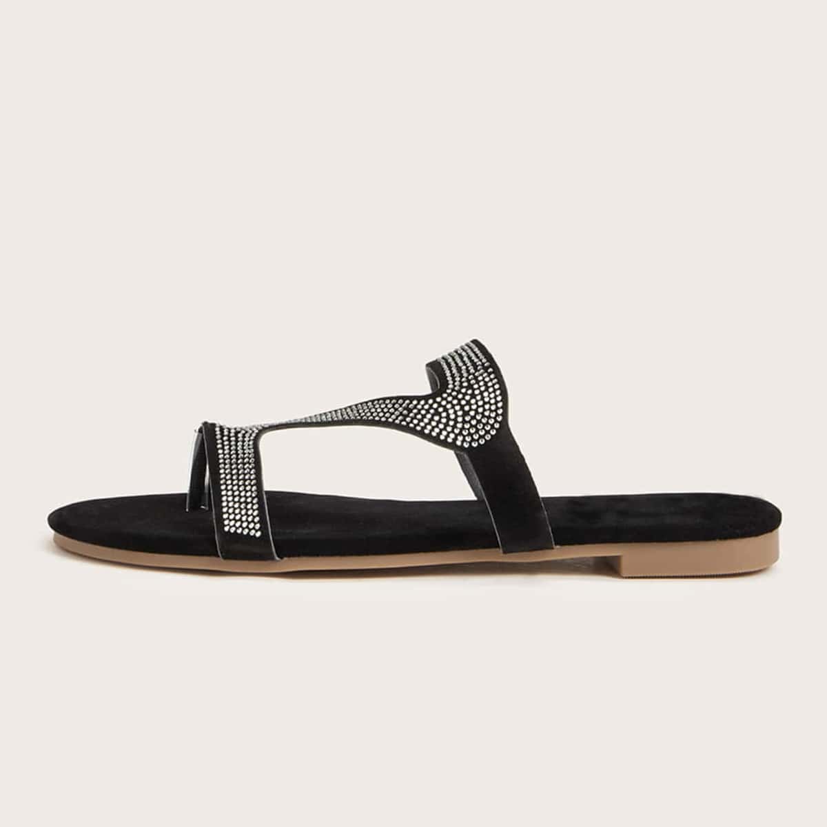 

Rhinestone Decor Thong Sandals, Black