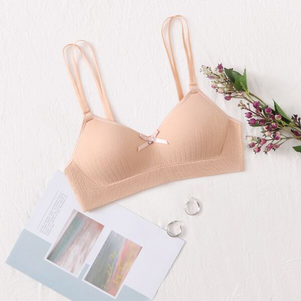 

Bow Decor Wireless Bra, Apricot