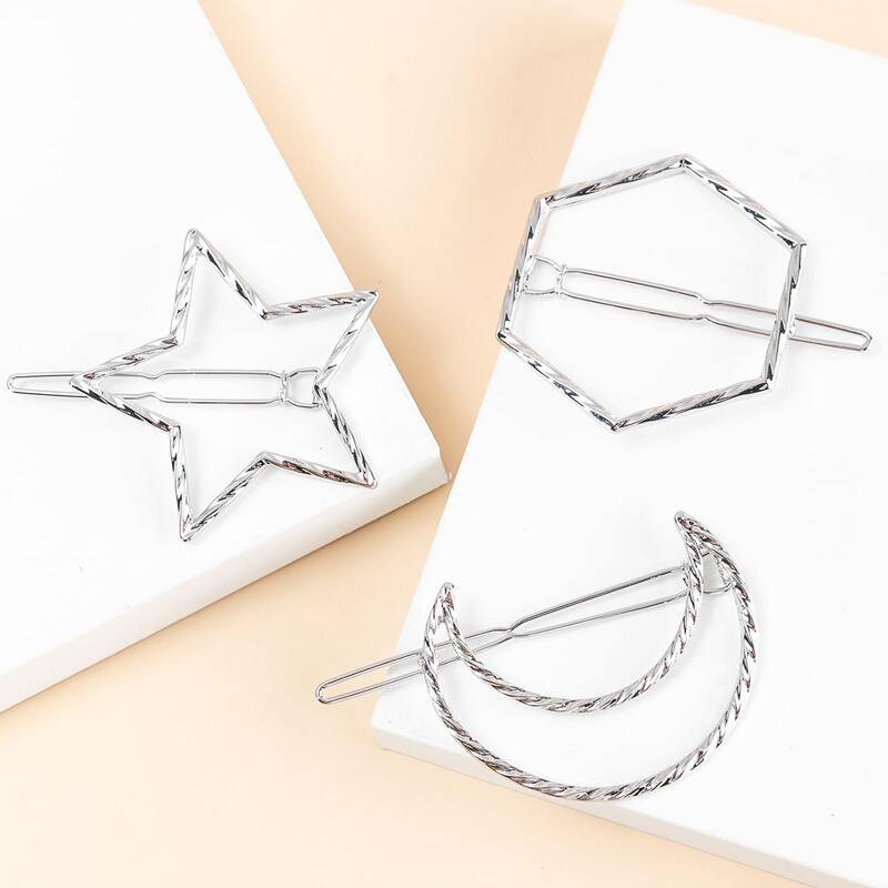 

3pcs Star Decor Hair Clip, Silver
