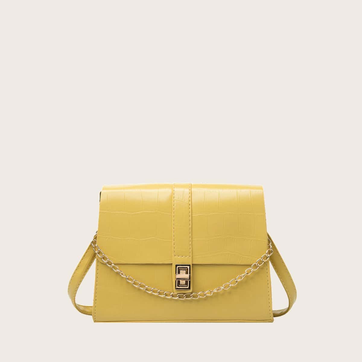 

Croc Embossed Turn-lock Chain Satchel Bag, Yellow