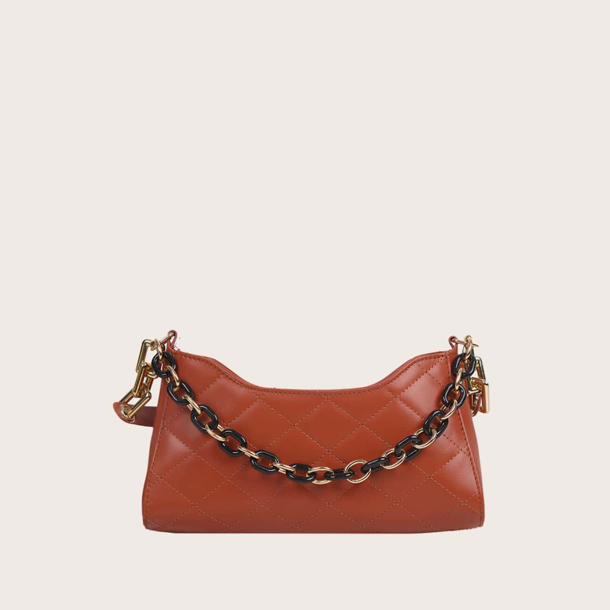 

Quilted Chain Satchel Bag, Brown