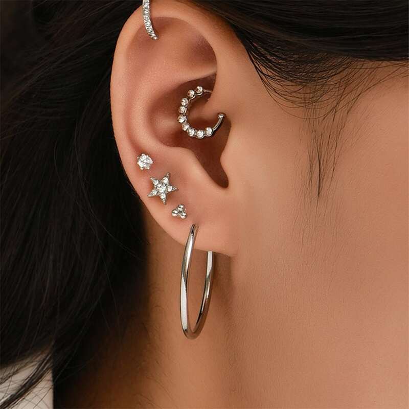 

6pcs Rhinestone Earrings, Silver