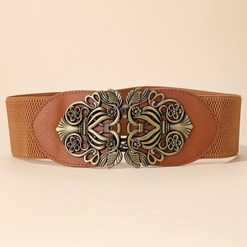 

Flower Pattern Buckle Belt, Camel
