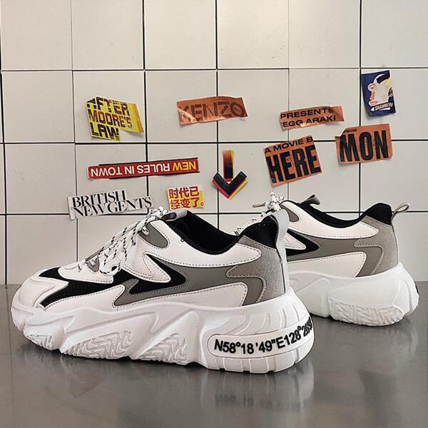 

Men Color Block Lace-up Front Sneakers, Black