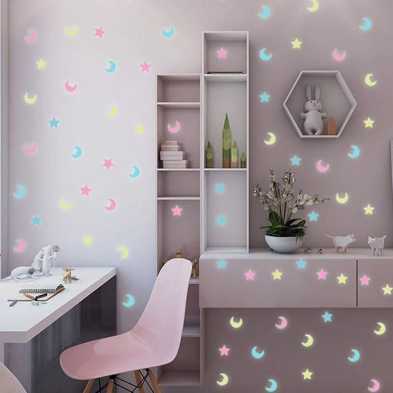 

100pcs Luminous Moon & Star Sticker, Multicolor