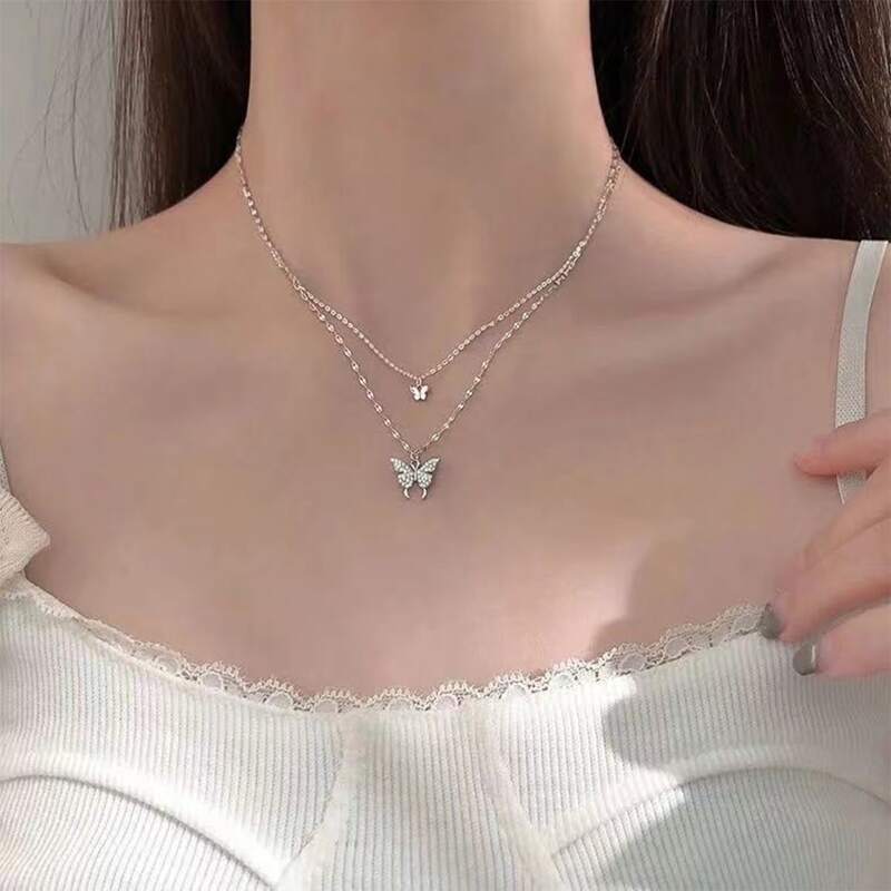 

Butterfly Layered Necklace, Silver