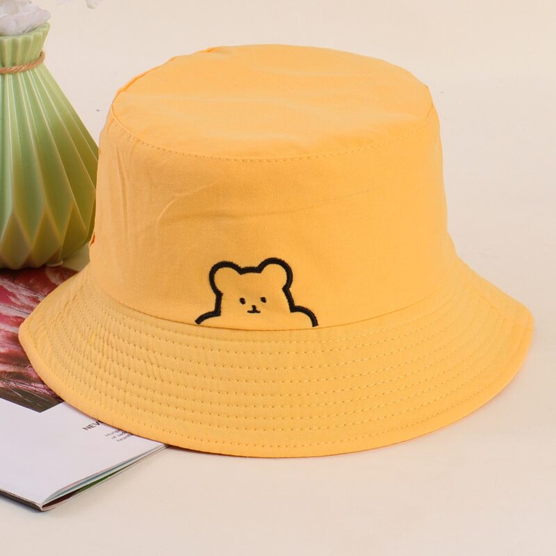 

Cartoon Bear Embroidered Bucket Hat, Yellow