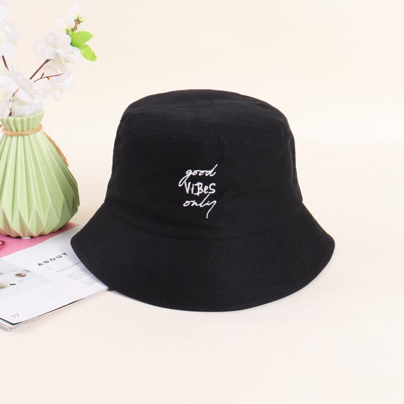 

Letter Embroidery Bucket Hat, Black