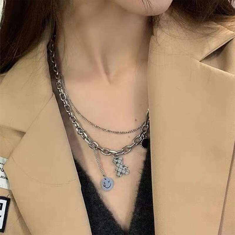 

Bear Layered Chain Necklace, Silver