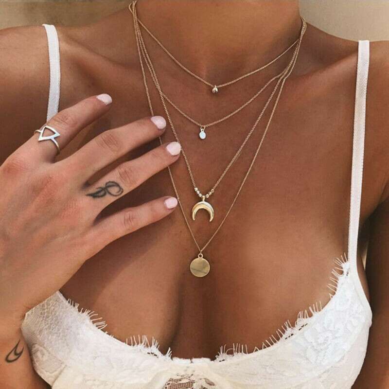 

Moon & Disc Layered Necklace, Gold