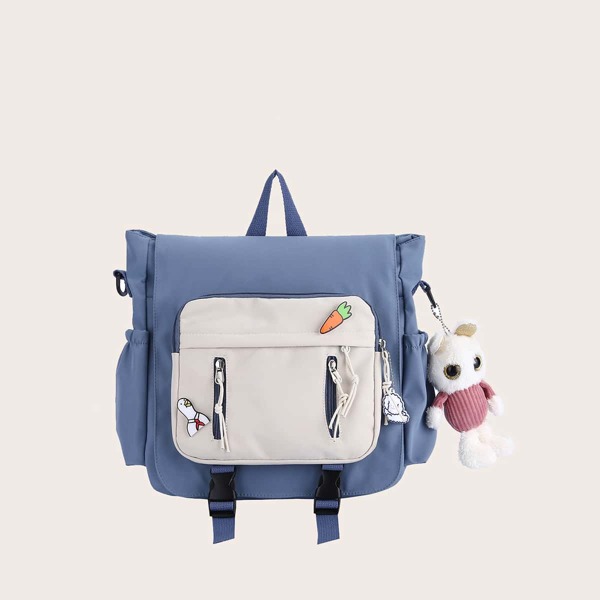 

Kids Pocket Front Two Tone Tote Bag, Blue