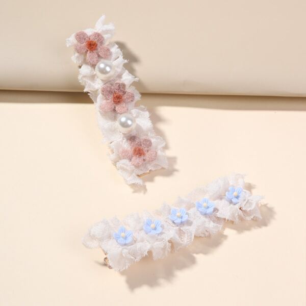 

2pcs Flower Decor Hair Clip, Multicolor