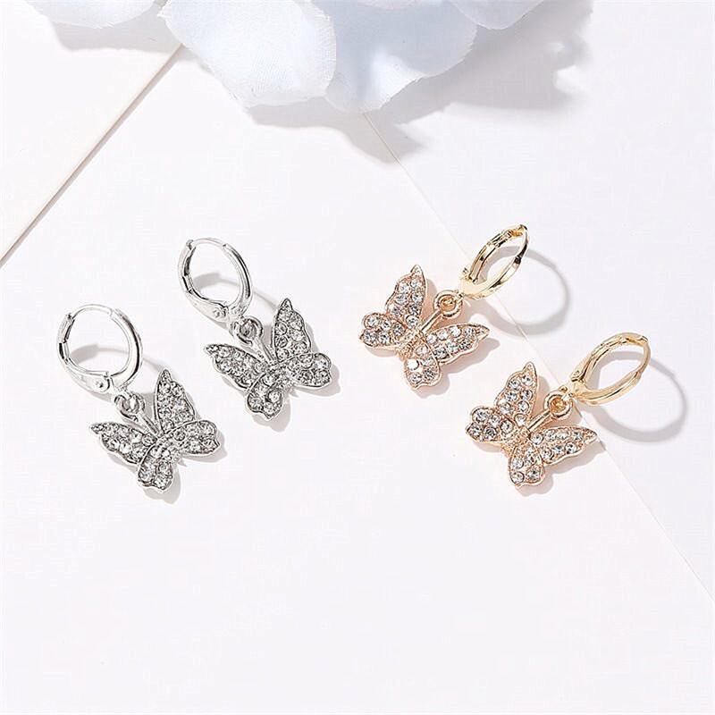 

2pairs Rhinestone Butterfly Drop Earrings, Multicolor