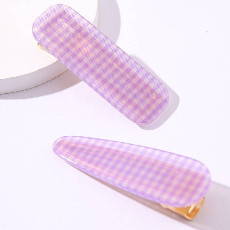 

2pcs Plaid Hair Clip, Purple