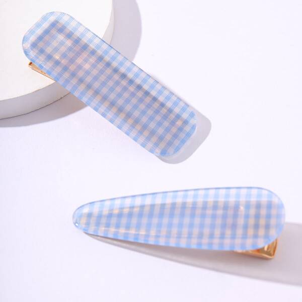 

2pcs Plaid Hair Clip, Blue