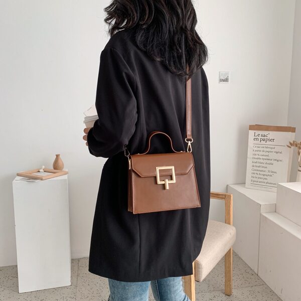 

Minimalist Metal Lock Satchel Bag, Brown
