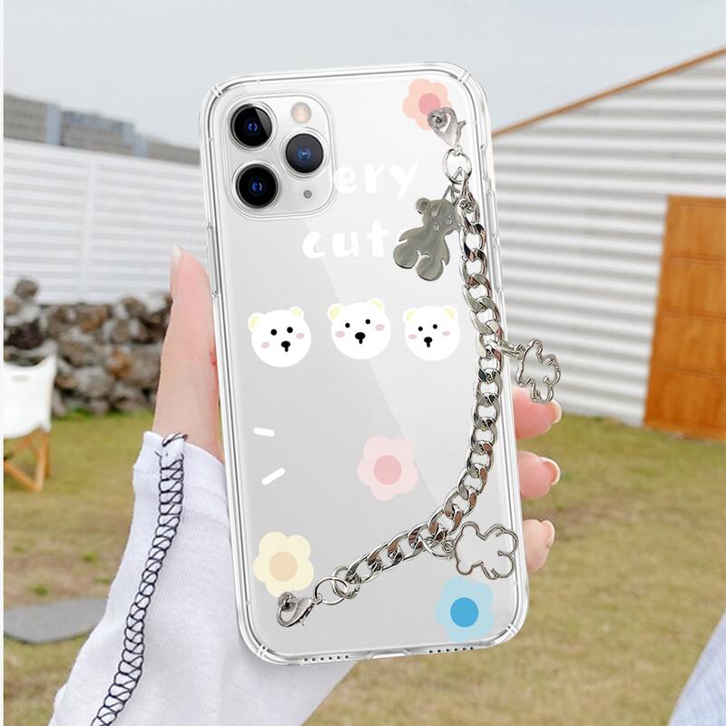 

Cartoon Bear Chain Hand Strap Phone Case, Multicolor