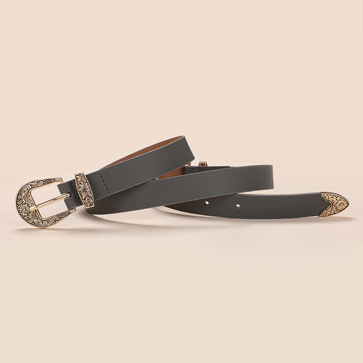 

Metal Engraved Buckle Belt, Grey
