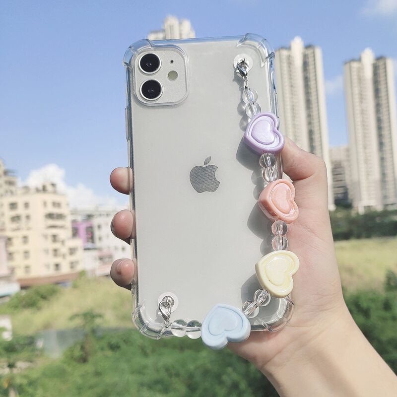 

Clear Phone Case With Heart Decor Hand Strap
