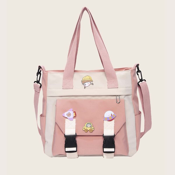 

Girls Release Buckle Front Two Tone Tote Bag, Pink