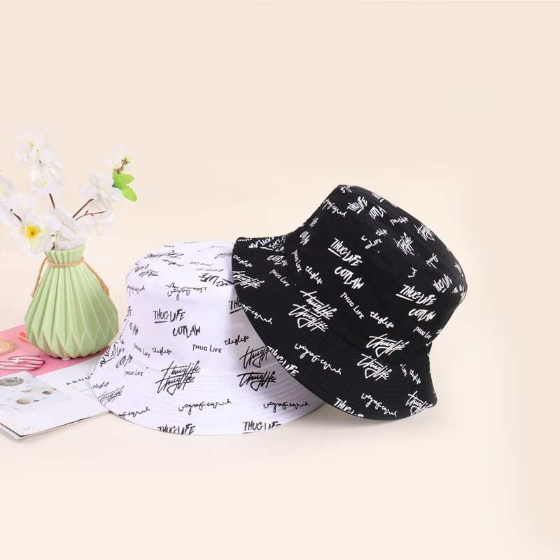

2pcs Allover Letter Graphic Bucket Hat, Multicolor