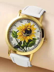 Reloj cuarzo de puntero redondo con girasol esfera - Dorado - Ver 1