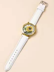 Reloj cuarzo de puntero redondo con girasol esfera - Dorado - Ver 2