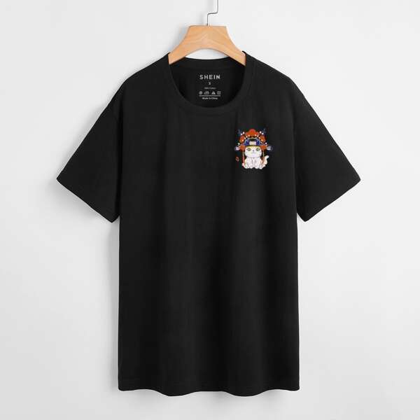 

Cartoon Graphic Round Neck Tee, Black