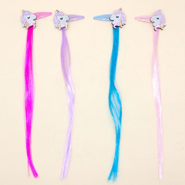

4pcs Toddler Girls Hair Clip With Hairpiece, Multicolor
